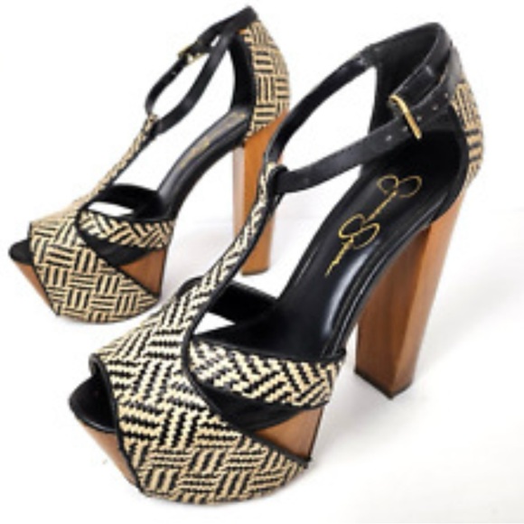 JESSICA SIMPSON WOOD PLATFORM HEELS SIZE 7.5 - Picture 1 of 8